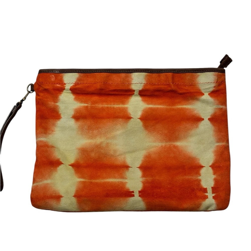 Vibrant Orange Tie-Dye Suede Wristlet